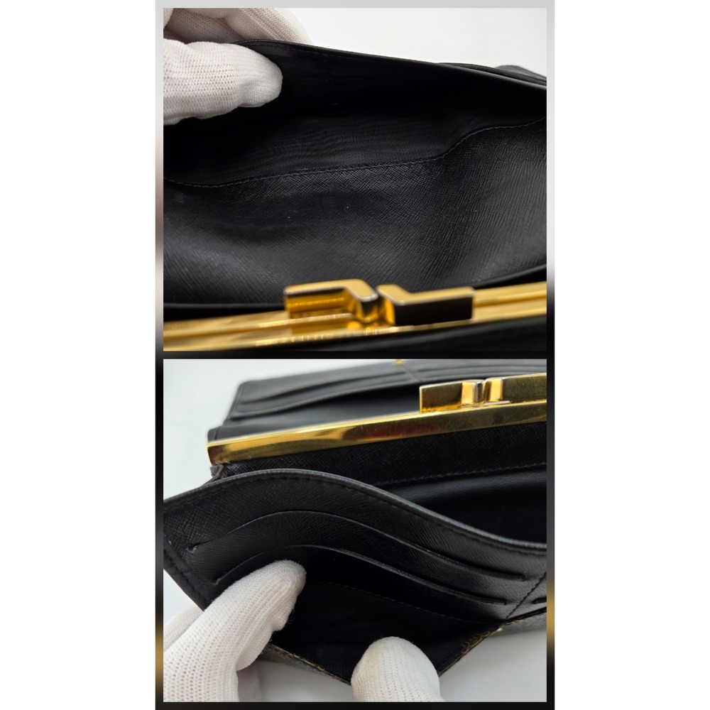 Celine Macadam Triomphe Long Wallet Black Brown Monogram Kiss Lock Clutch - Picture 6 of 10